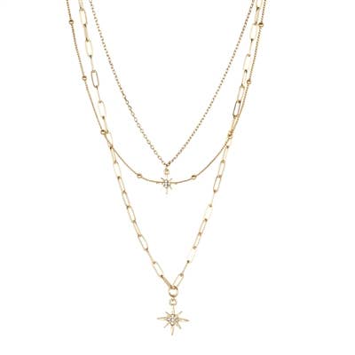 Gold Layered Starburst Crystal Necklace