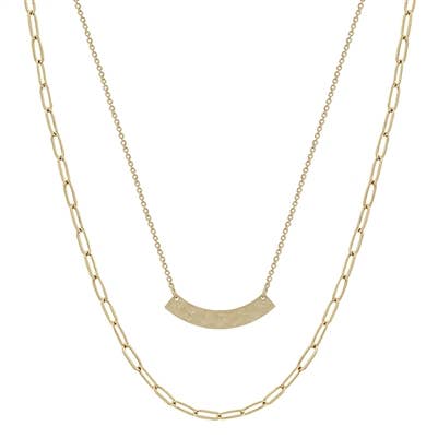 Worn Gold Curved Bar Necklace